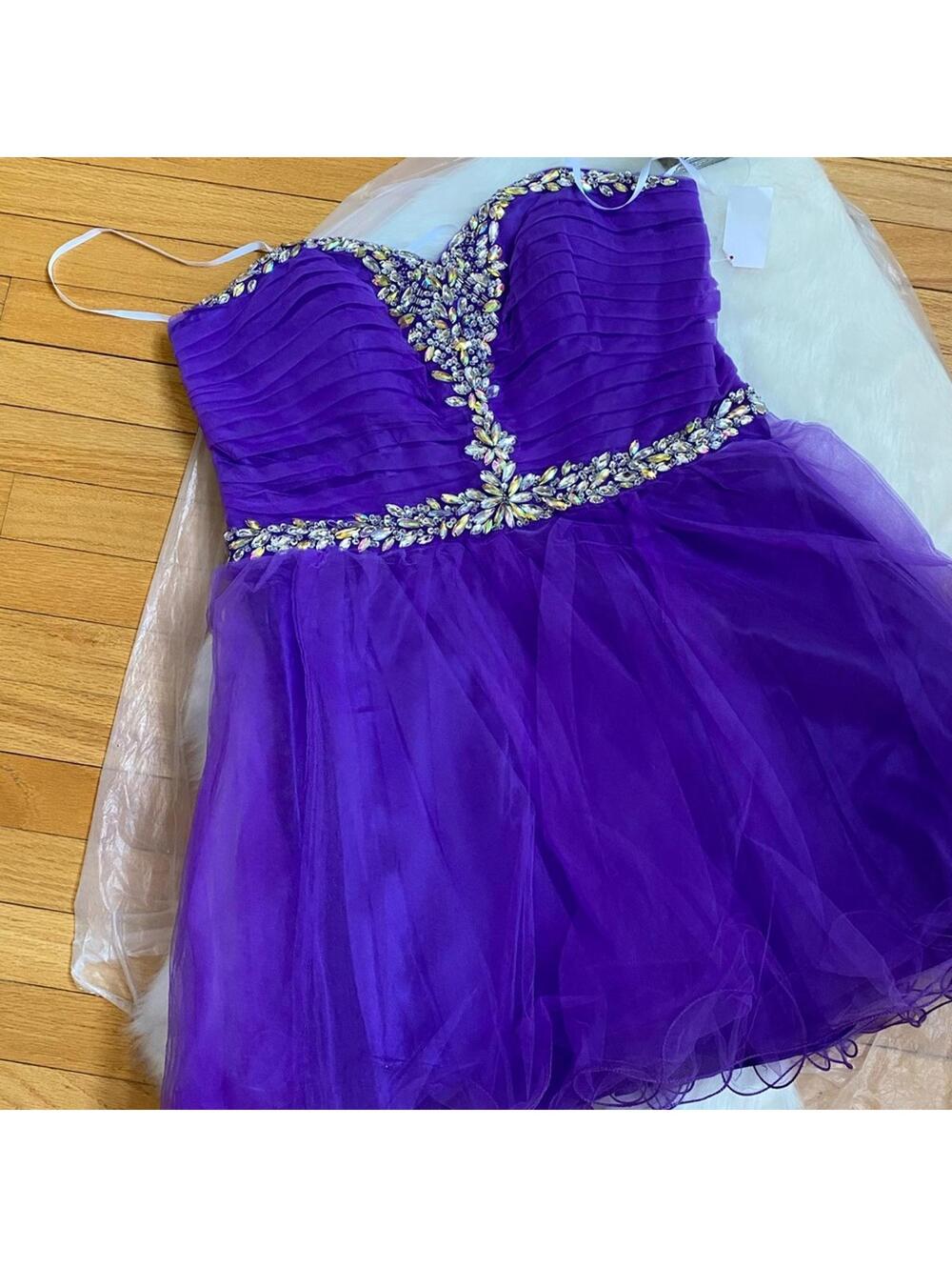 Purple Embellished Party Dress by deb, Size 14/15